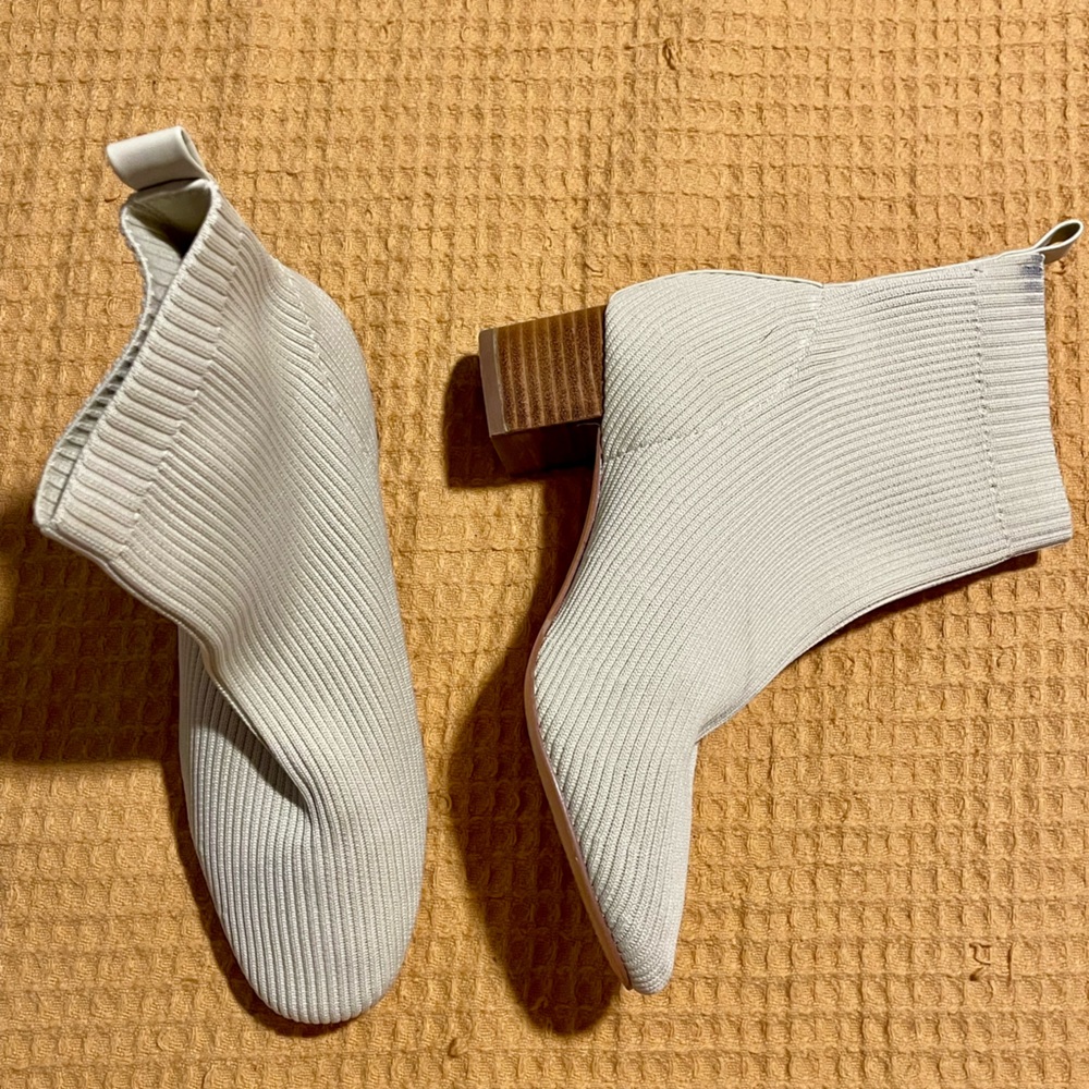 White Slip On Bootie with Wood Block Heel Size 6